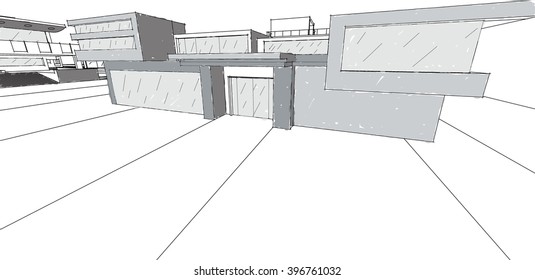 Grey modern glass house vector 
perspective