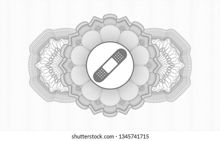 Grey money style emblem or rosette with bandage plaster icon inside