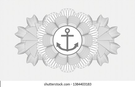 Grey money style emblem or rosette with anchor icon inside