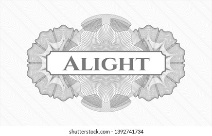 Grey money style emblem or rosette with text Alight inside