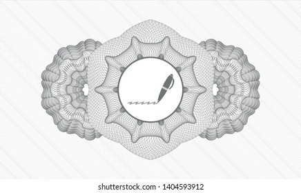 Grey money style emblem or rosette with writer icon inside