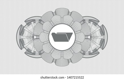 Grey money style emblem or rosette with folder icon inside