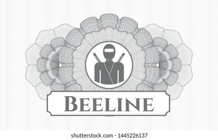 Grey money style emblem or rosette with ninja icon and Beeline text inside