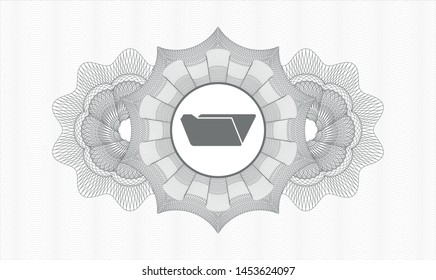 Grey money style emblem or rosette with folder icon inside