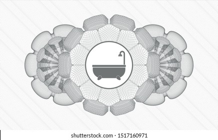 Grey money style emblem or rosette with bathtub icon inside