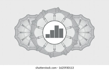 Grey money style emblem or rosette with chart icon inside