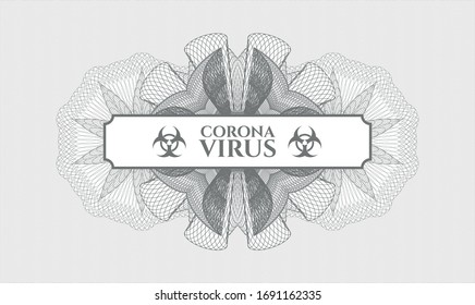 Grey money style emblem or rosette with text Coronavirus inside