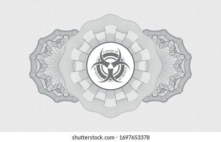 Grau-Geld-Stilemblem oder Rosette mit Biogefährdung covid-19-Symbol innen