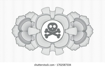 Grey money style emblem or rosette. Vector Illustration. Detailed with crossbones icon inside
