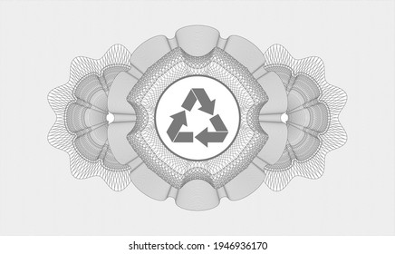 Grey money style emblem or rosette. Vector Illustration. Detailed with recycle icon inside