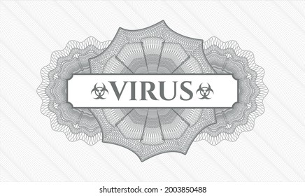 Emblema o rosette de tipo dinero gris. Ilustración vectorial. Detallado con el virus de texto dentro