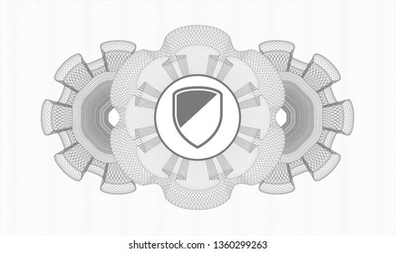 Grey money style rosette with armor icon inside