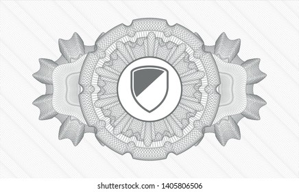 Grey money style rosette with armor icon inside