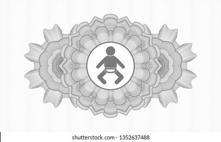 Grey money style rosette with baby icon inside