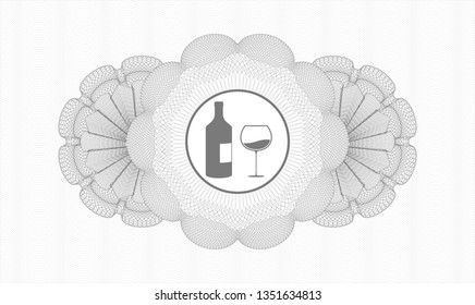Grey money style rosette with bottle and glass of wine icon inside