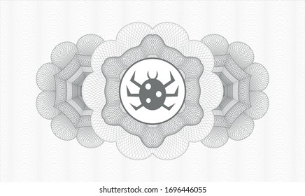 Grey money style rosette with bug icon inside
