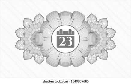 Grey money style rosette with calendar icon inside