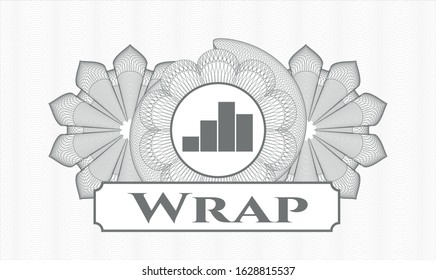 Grey money style rosette with chart icon and Wrap text inside