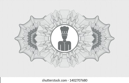 Grey money style rosette with chef icon inside