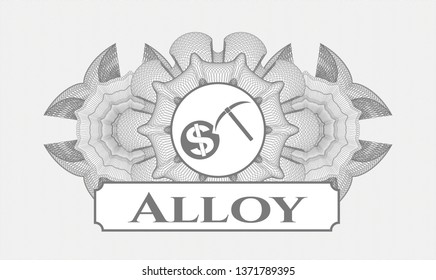 Grey money style rosette with cryptocurrency mining icon and Alloy text inside