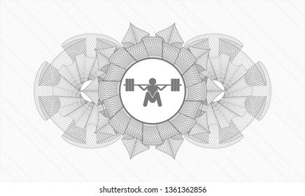 Grey money style rosette with deep squat icon inside