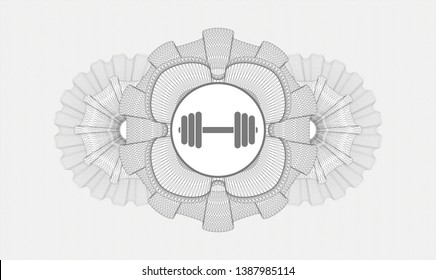 Grey Money Style Rosette With Dumbbell Icon Inside