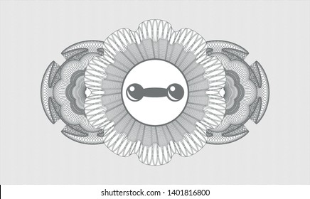 Grey Money Style Rosette With Dumbbell Icon Inside