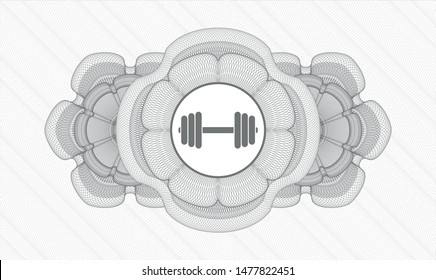 Grey Money Style Rosette With Dumbbell Icon Inside