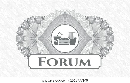 Grey money style rosette with fast food icon and Forum text inside