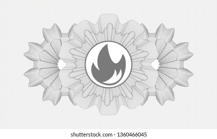 Grey money style rosette with fire icon inside