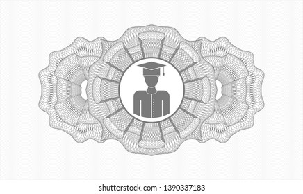 Grey money style rosette with graduated icon inside