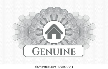 Grey money style rosette with home icon and Genuine text inside