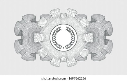 Grey money style rosette with laurel wreath icon inside