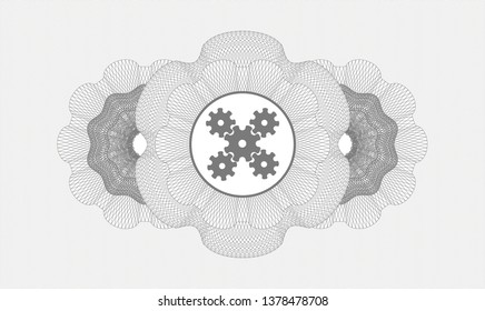 Grey money style rosette with mechanism icon inside