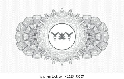 Grey money style rosette with medicinal weed icon inside