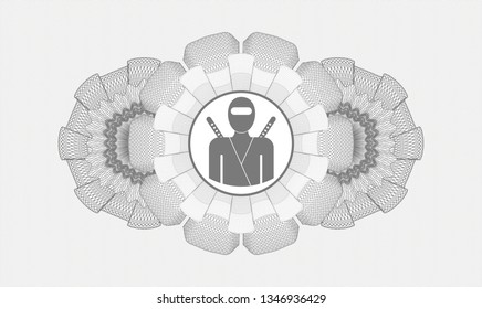 Grey money style rosette with ninja icon inside