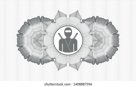 Grey money style rosette with ninja icon inside