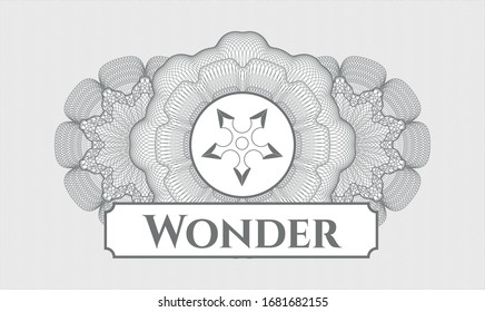 Rosette estilo dinero gris con icono de estrella ninja y texto maravilla dentro