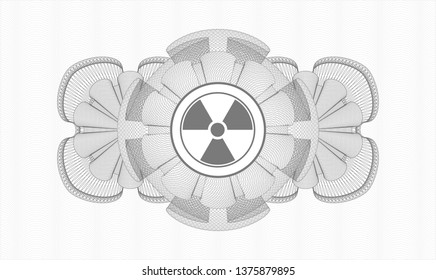 Grey money style rosette with nuclear, radioactive icon inside