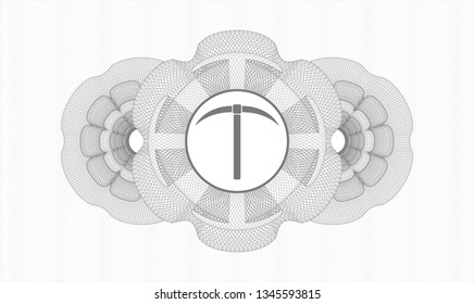 Grey money style rosette with pickaxe icon inside