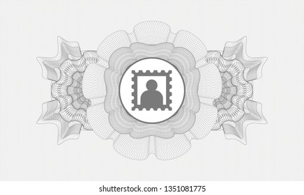 Grey money style rosette with picture icon inside