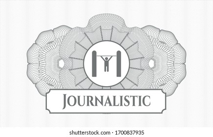 Grey money style rosette with pull up icon and Journalistic text inside