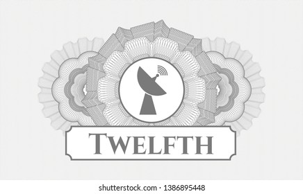 Grey money style rosette with radar icon and Twelfth text inside