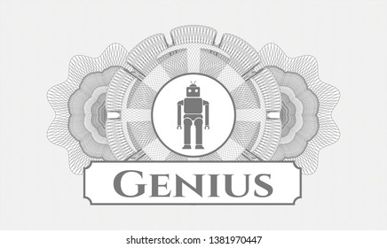 Grey money style rosette with robot icon and Genius text inside
