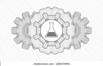 Grey money style rosette with test tube icon inside