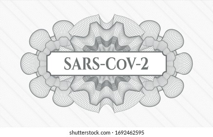 Rosette estilo dinero gris con texto SARS-CoV-2 dentro