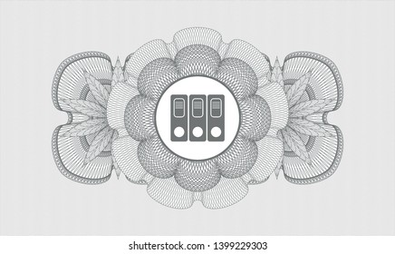 Grey money style rosette with three folders icon inside
