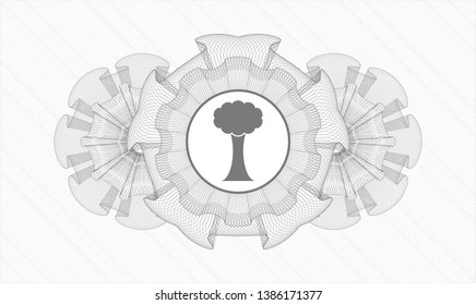 Grey money style rosette with tree icon inside