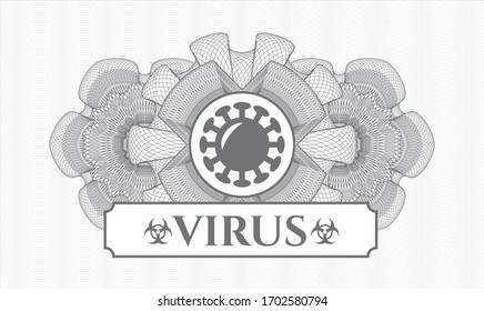Rosette al estilo del dinero gris. Ilustración vectorial. Detallado con el icono de coronavirus y el texto de virus en el interior