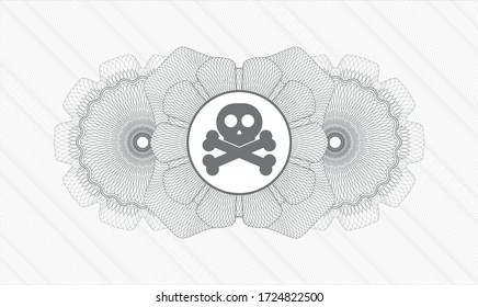 Grey money style rosette. Vector Illustration. Detailed with crossbones icon inside